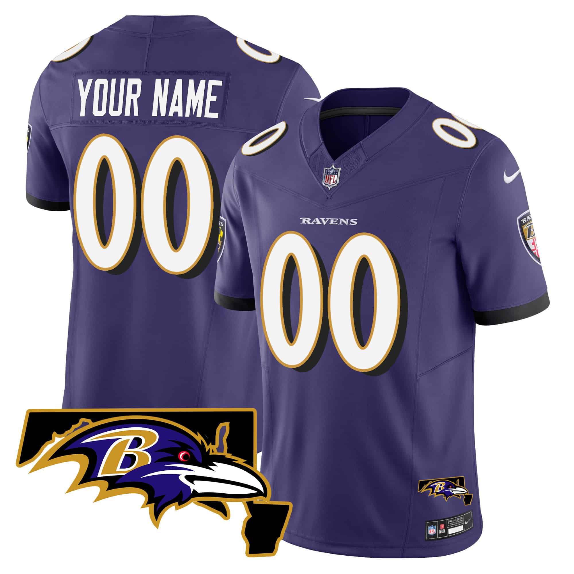 Men Baltimore Ravens Purple 2024 Nike Maryland Patch Vapor Limited Custom NFL Jersey style 1->customized nfl jersey->Custom Jersey